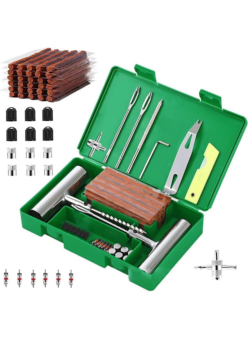 Arabest Tire Repair Kit 58pcs Heavy Duty Tire Plug Set, Quick Fix Puncture Plug Flat Patch Universal Emergency Car Tyre Puncture Repair Fix Tire Valve Tools for Car Motorcycle Truck Tractor Trailer ATV RV SUV - Image 1
